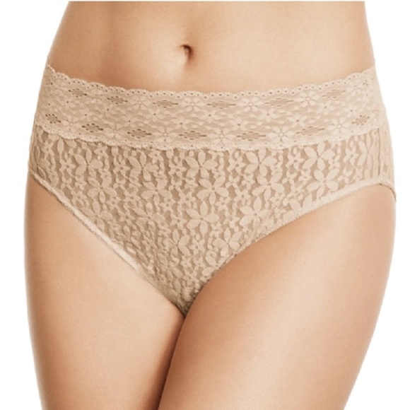 NEW Wacoal Halo Lace Floral Stretch Hi Cut Brief Panty 870305 New (Beige) NN - Picture 1 of 2